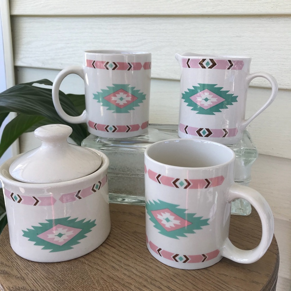 Retro Southwestern Aztec Boho 6 Pc Coffee Mug Set